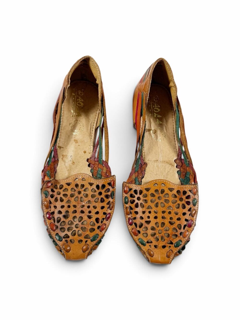 Paola Calzado Women’s Leather Huarache Flats Handcrafted Boho Multicolor 8.5 est